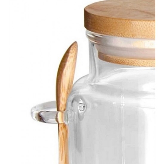 Porta Mantimento 350ml 10,5 Cm Por 8cm Em Vidro Borossilicato Com Tampa E Colher Em Bambu